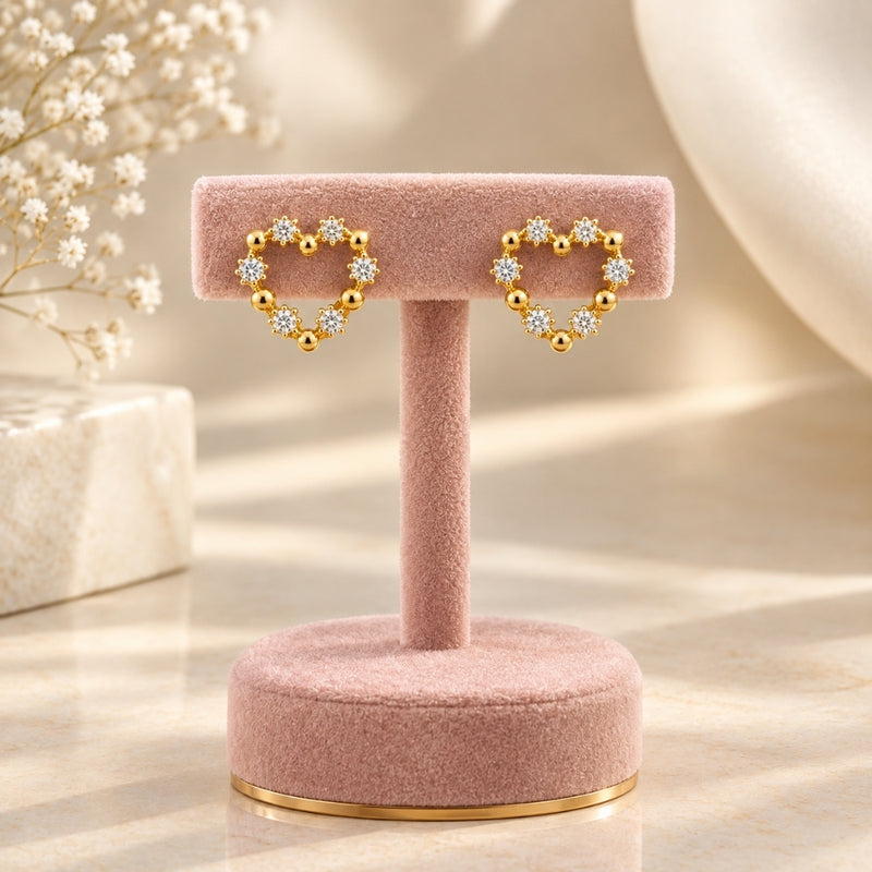 Miayaa Beaded Solitaire Heart Stud Earrings