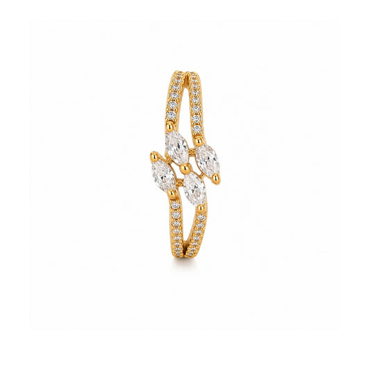 Miayaa Marquise Leaf Double Band Ring - Gold double pavé band ring with marquise CZ leaf cluster white background