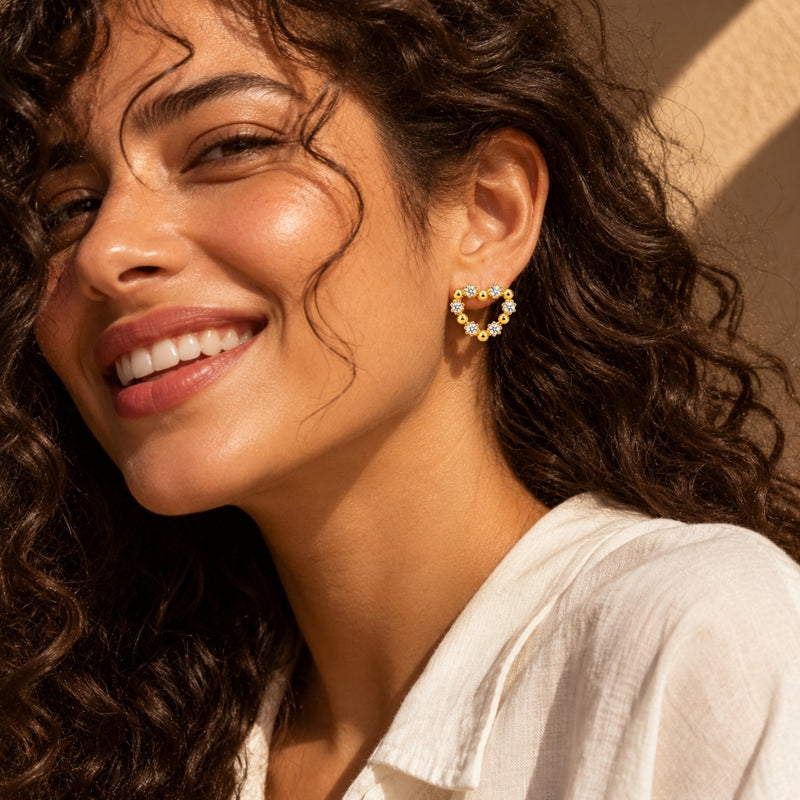 Miayaa Beaded Solitaire Heart Stud Earrings