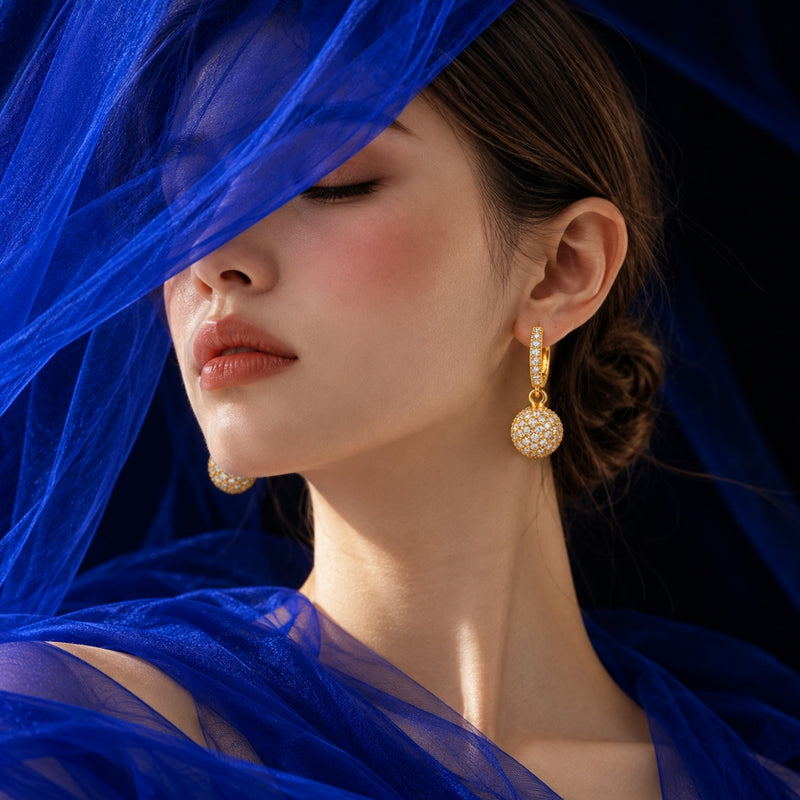 Miayaa Pavé Sphere Drop Hoop Earrings