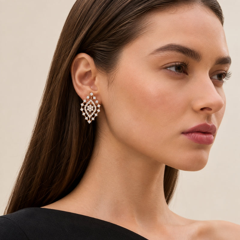 Miayaa Lattice Marquise Diamond Stud Earrings