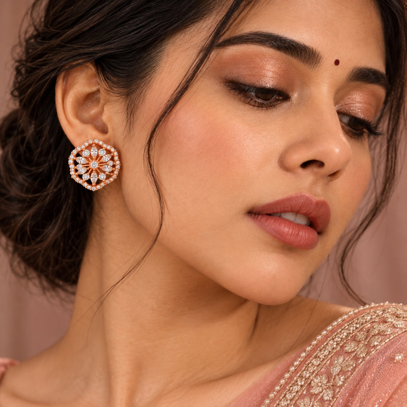 Miayaa Radiant Cushion Floral Stud Earrings