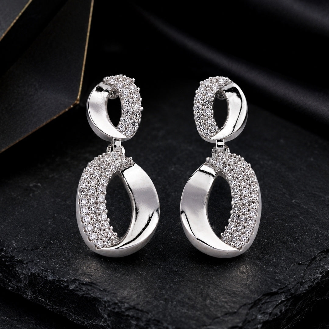 Miayaa Lune Double Oval Drop Earrings - dark slate lifestyle shot pair