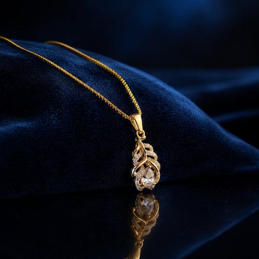 Miayaa Golden Feather Pavé Pendant Necklace