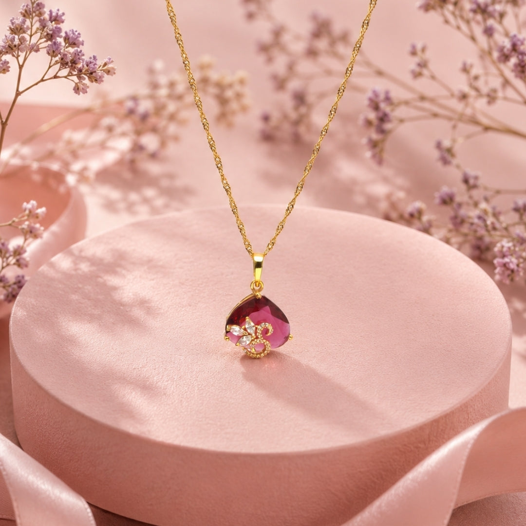 Miayaa Crimson Bloom Gemstone Pendant Necklace