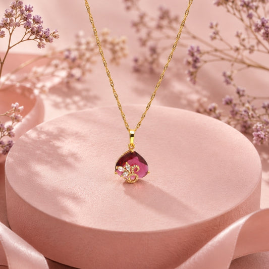 Miayaa Crimson Bloom Gemstone Pendant Necklace
