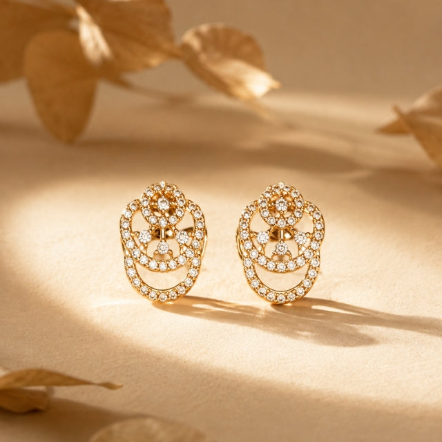 Miayaa Lace Oval Studs - Gold filigree pavé open oval lace stud earrings