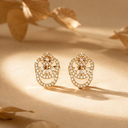 Miayaa Lace Oval Studs - Gold filigree pavé open oval lace stud earrings