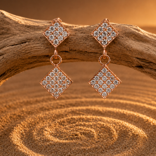 Miayaa Diamond Duo Drop Earrings - Rose gold double diamond pavé drop earrings