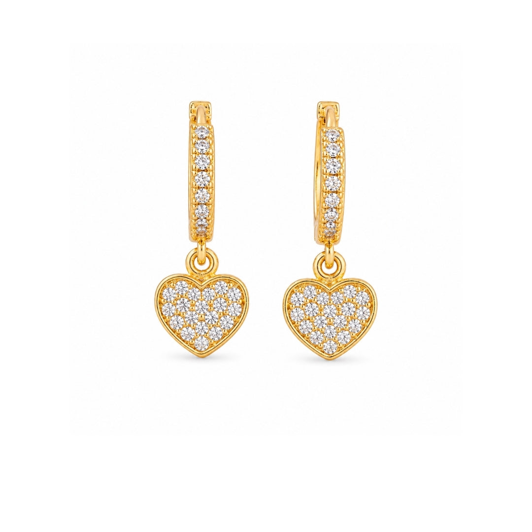 Miayaa Amour Pavé Heart Charm Hoops - white background