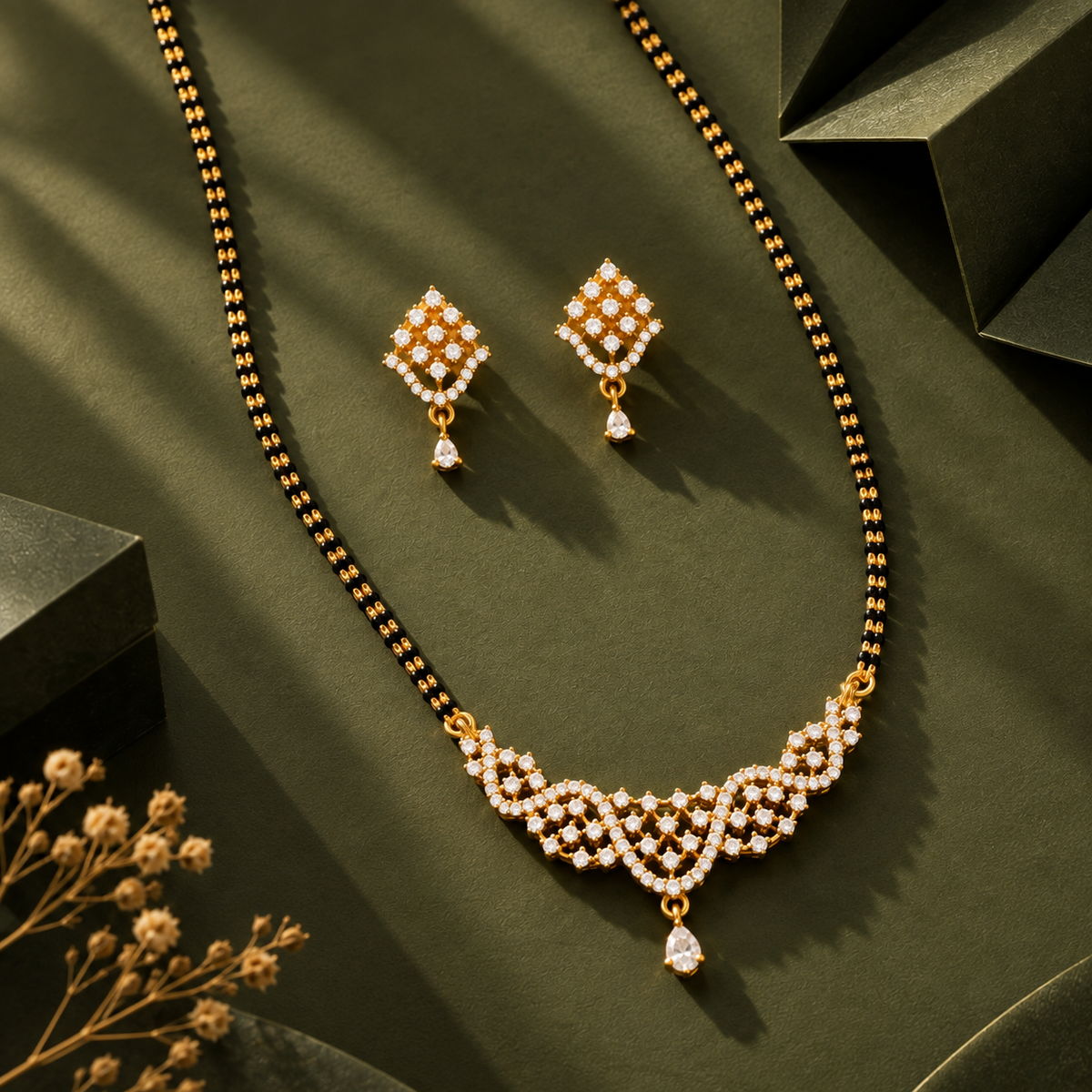Silver-tone triple halo crystal pendant necklace with matching earrings