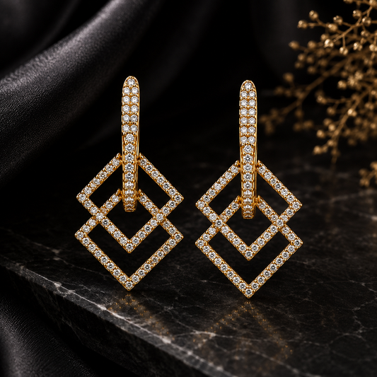 Miayaa Double Diamond Frame Pavé Drop Earrings