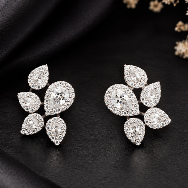 Miayaa Pear Cluster Halo Stud Earrings