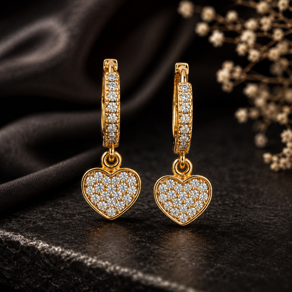 Miayaa Celeste Heart Earrings – dark velvet lifestyle