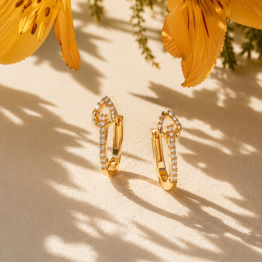 Miayaa Heart Charm Hoops - Gold oblong pavé hoop earrings with teardrop heart charm