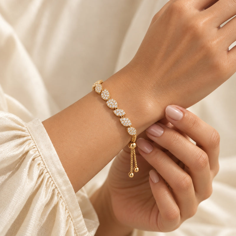 Miayaa Pavé Marquise Leaf Chain Adjustable Bracelet