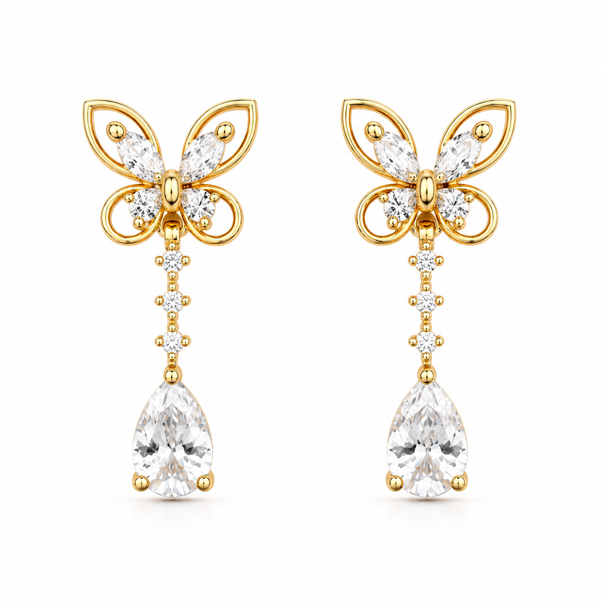 Miayaa Butterfly Solitaire Drop Earrings - white background front view