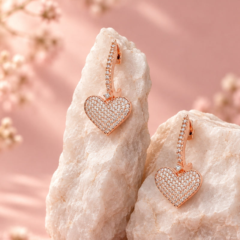 Miayaa Grande Pavé Heart Drop Hoop Earrings