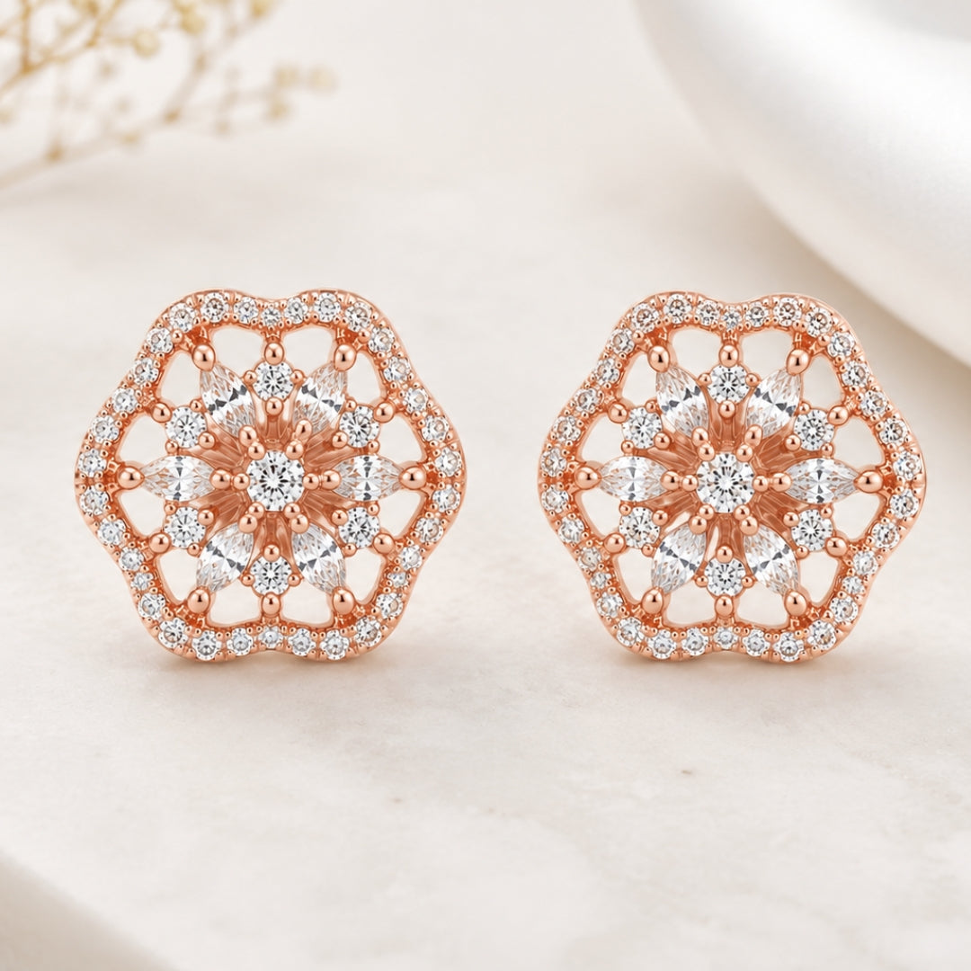 Miayaa Snowflake Hexagon Crystal Stud Earrings